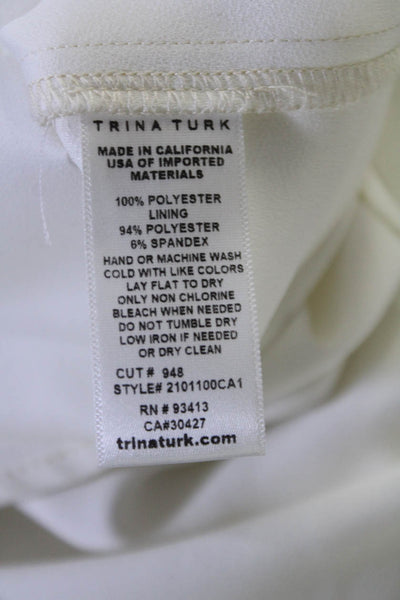 Trina Turk Womens V Neck Puff Sleeve Tunic Blouse White Size XS