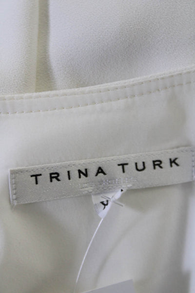 Trina Turk Womens V Neck Puff Sleeve Tunic Blouse White Size XS