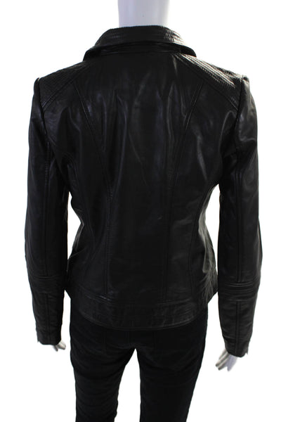 Bernardo Womens Leather Full Zip Lined Biker Jacket Black Size S