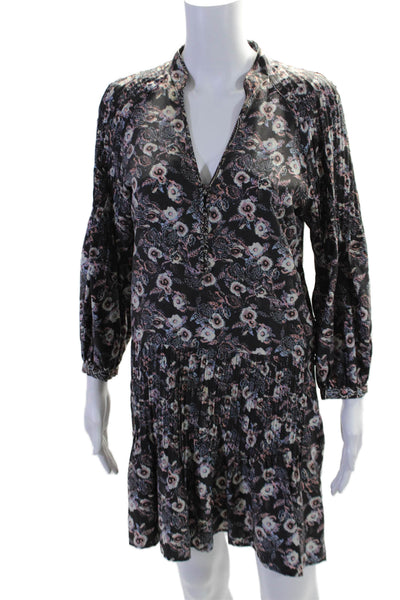 Veronica Beard Women's Long Sleeves Pintuck Silk Mini Dress Floral Size 4