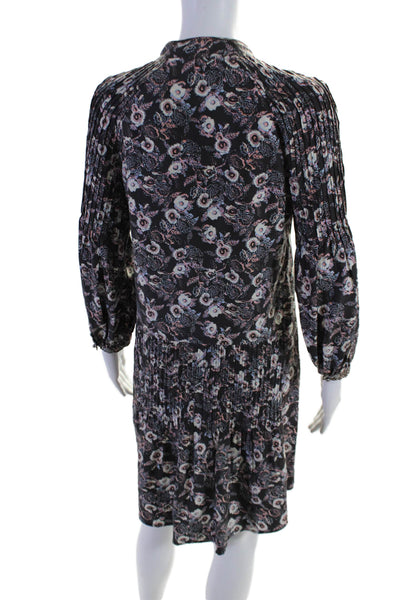 Veronica Beard Women's Long Sleeves Pintuck Silk Mini Dress Floral Size 4