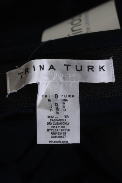 Trina Turk Womens Elastic Waist Pleated Lined Tapered Trousers Navy Size 0