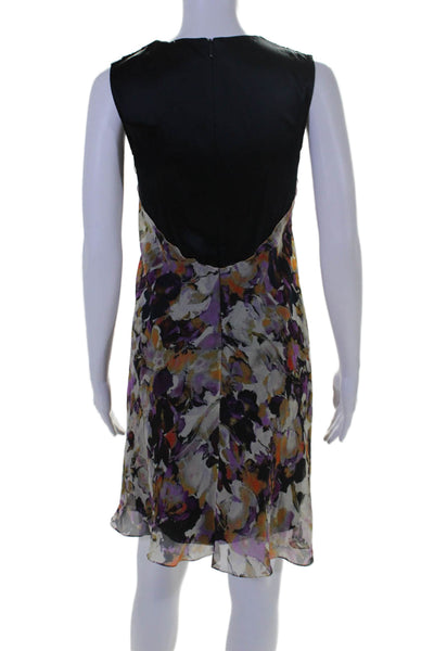 Elie Tahari Womens Silk Zip Long Sleeve Floral Dress Blouse Black Size 0