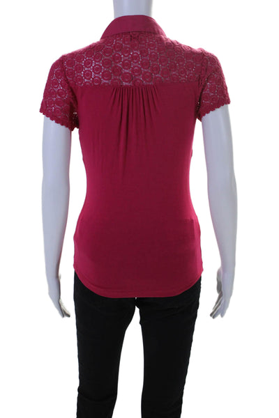 Karen Millen Womens V-neck Buttoned Lace Collar Basic Top Hot Pink Size S