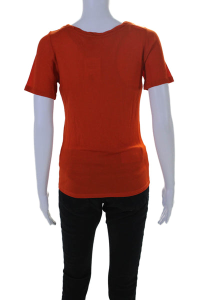 Lava Womens Short Sleeve Sheer Lined Pleated Round Neck Top Orange Size S