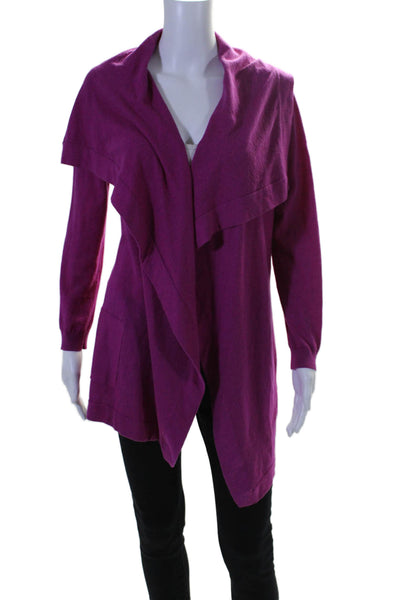 Theory Womens Cotton Lined Rib Knitted Open Front Ruffle Cardigan Plum Size M