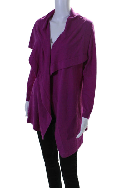 Theory Womens Cotton Lined Rib Knitted Open Front Ruffle Cardigan Plum Size M