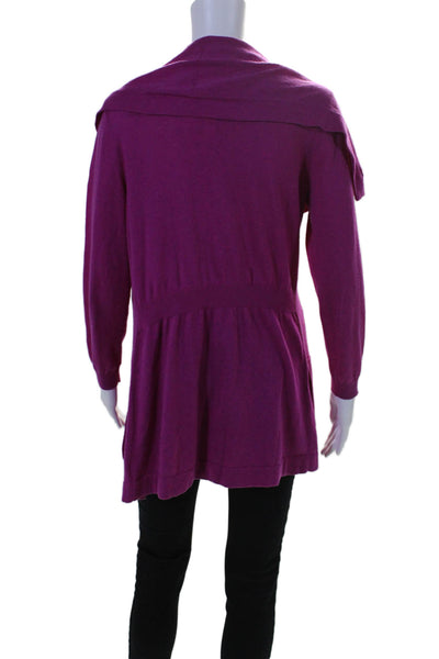 Theory Womens Cotton Lined Rib Knitted Open Front Ruffle Cardigan Plum Size M