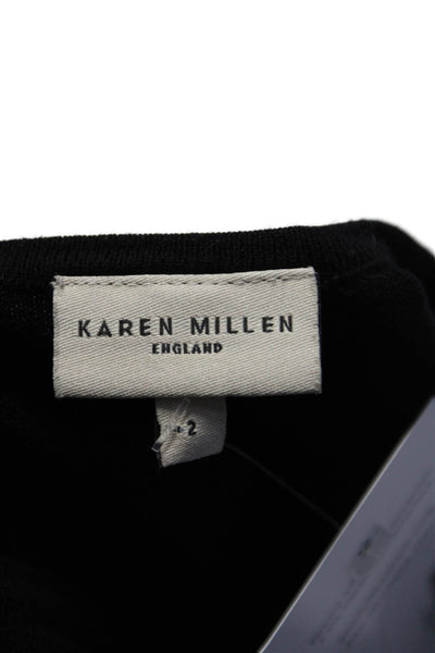 Karen Millen Womens Long Sleeve Ribbed Knit Fit Front Pendant Top Black Size 2