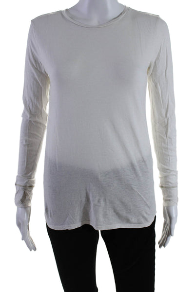 Helmut Lang Womens Cotton Long Sleeve Round Neck Fitted Top White Size XS