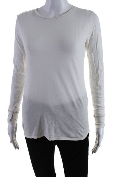 Helmut Lang Womens Cotton Long Sleeve Round Neck Fitted Top White Size XS