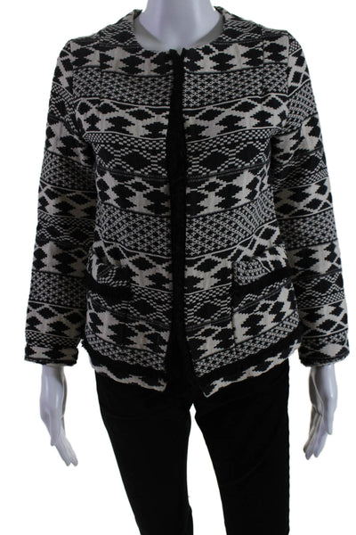 Myne Womens Cotton Textured Tweed Fray Abstract Print Jacket Black Size 0