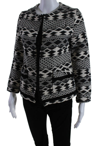 Myne Womens Cotton Textured Tweed Fray Abstract Print Jacket Black Size 0