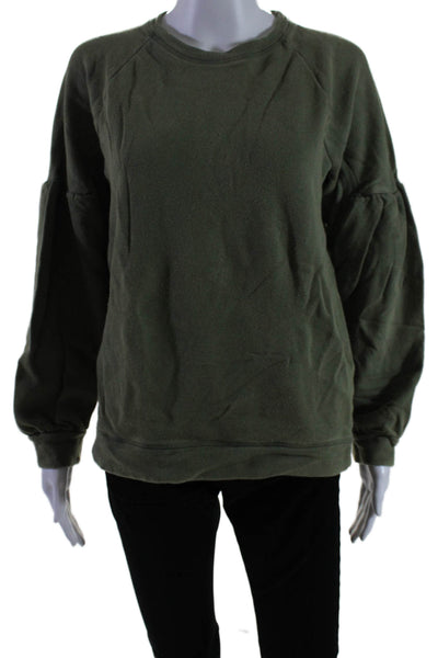 Whistles Womens Cotton Lined Long Sleeve Crewneck Sweater Army Green Size XS