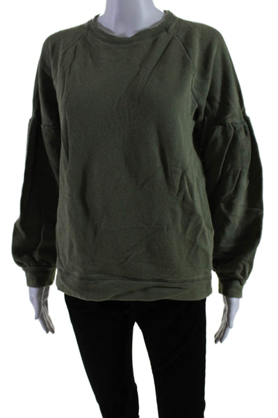 Whistles Womens Cotton Lined Long Sleeve Crewneck Sweater Army Green Size XS