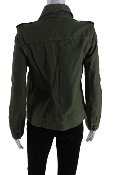 Aether Womens Cotton Textured Zip Lined Collar Button Jacket Army Green Size XS