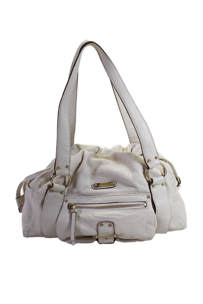 Michael Michael Kors Womens Leather Drawstring Snap Closure Shoulder Bag White