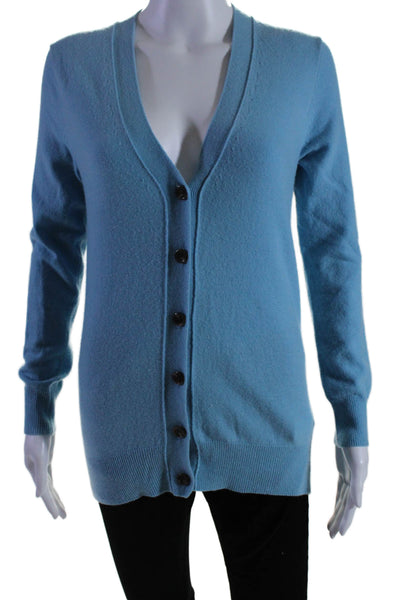J Crew Womens Wool Blend Knit V-Neck Button Up Cardigan Sweater Blue Size XS