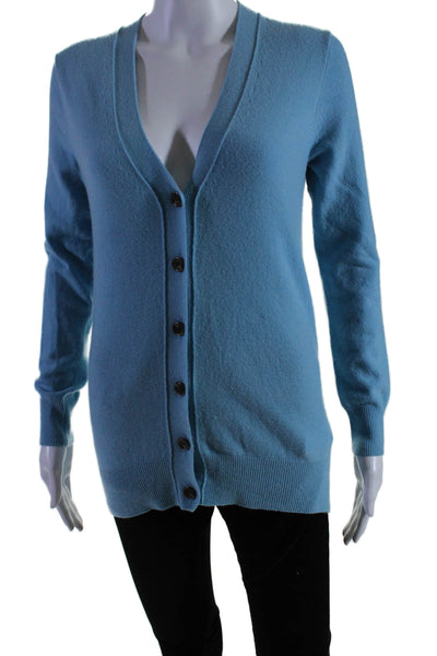 J Crew Womens Wool Blend Knit V-Neck Button Up Cardigan Sweater Blue Size XS