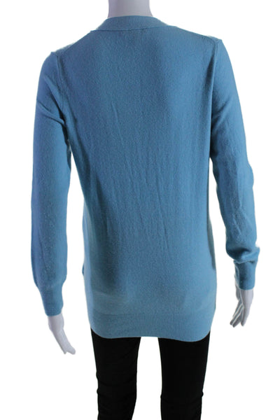 J Crew Womens Wool Blend Knit V-Neck Button Up Cardigan Sweater Blue Size XS