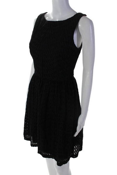 Trina Turk Womens Black Cotton Eyelet Crew Neck Sleeveless Shift Dress Size 4