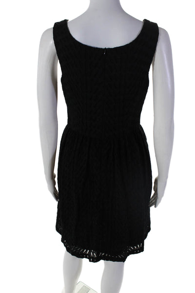 Trina Turk Womens Black Cotton Eyelet Crew Neck Sleeveless Shift Dress Size 4