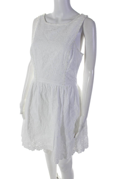 Lilly Pulitzer Womens White Floral Eyelet Faux Pearl Detail Shift Dress Size 6