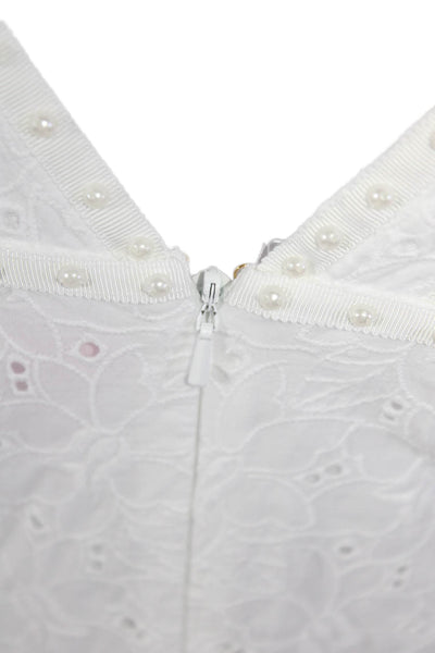 Lilly Pulitzer Womens White Floral Eyelet Faux Pearl Detail Shift Dress Size 6