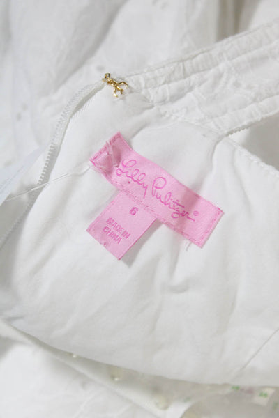 Lilly Pulitzer Womens White Floral Eyelet Faux Pearl Detail Shift Dress Size 6