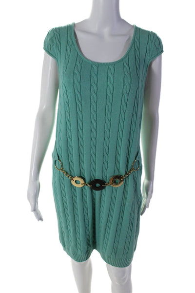 Milly Of New York Womens Green Cable Knit Chain Belt Sweater Dress Size M