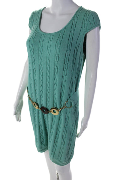 Milly Of New York Womens Green Cable Knit Chain Belt Sweater Dress Size M