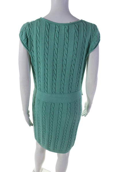 Milly Of New York Womens Green Cable Knit Chain Belt Sweater Dress Size M