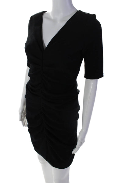 Obakki Women's V-Neck Short Sleeves Cinch Fitted Mini Dress Black Size 6