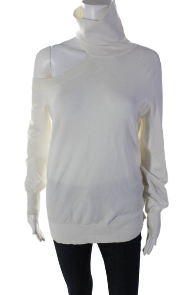 L'Agence Women's Turtleneck Cut-Outs Long Sleeves Sweater Cream Size S