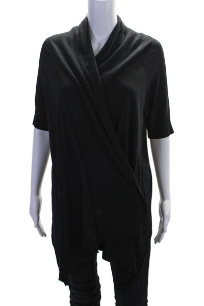 Donna Karan Women's Round Neck Short Sleeves Cardigan Sweater Black Size S