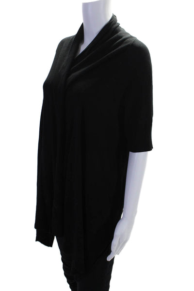 Donna Karan Women's Round Neck Short Sleeves Cardigan Sweater Black Size S