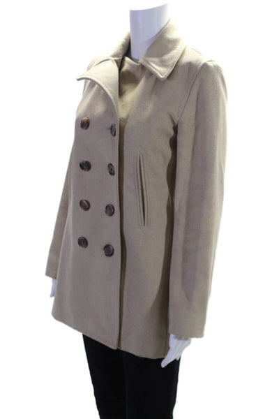 J Crew Womens Collared Double Breasted Button Up Mid-Length Coat Beige Size XS