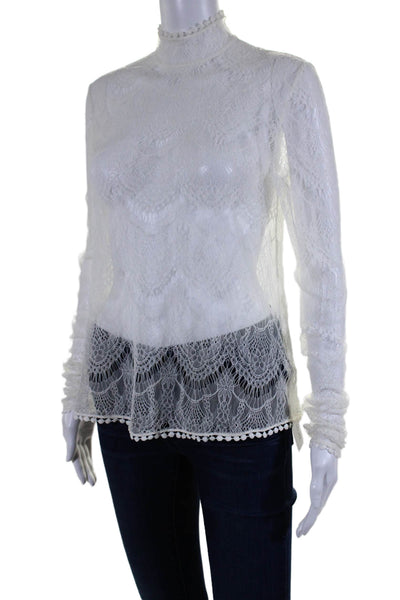 Leo & Lin Women's Mock Neck Long Sleeves Lace Blouse Cream Size XS