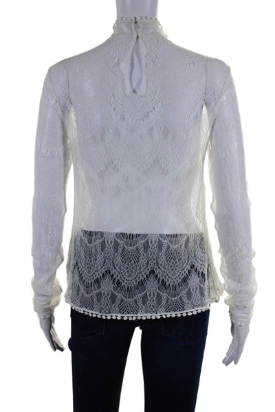 Leo & Lin Women's Mock Neck Long Sleeves Lace Blouse Cream Size XS