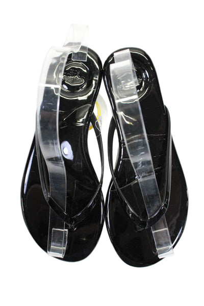 Solei Sea Women's T-Straps Slip-On Flip Flop Shiny Flat Sandals Black Size 6