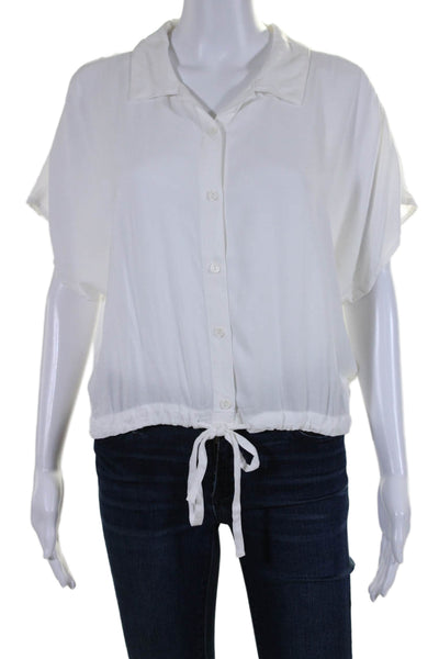 Bobi Los Angeles Women's Short Sleeves Button Down Cinch Blouse Cream Size S