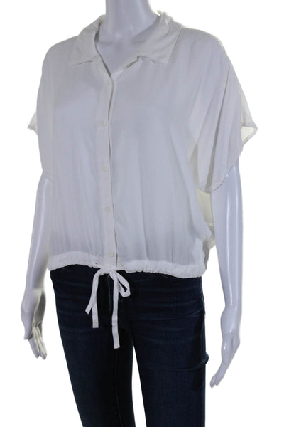 Bobi Los Angeles Women's Short Sleeves Button Down Cinch Blouse Cream Size S