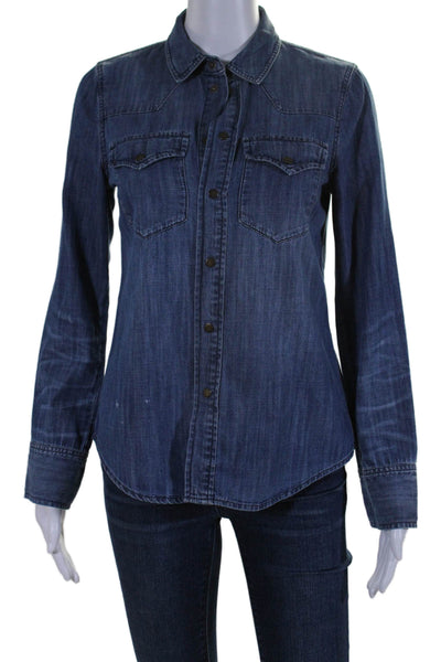 Madewell Womens Denim Long Sleeves Button Down Shirt Blue Cotton Size Small