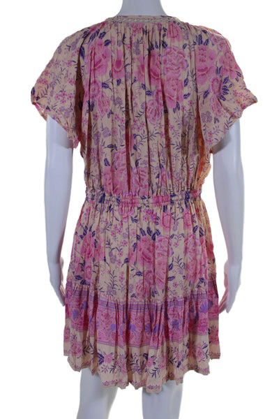 Calypso Saint Barth Womens Floral V Neck Sleeveless Blouson Dress Blue Size L