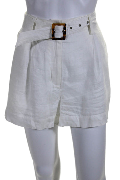 Reiss Womens Linen Pleated Casual Belted Shorts White Size 8