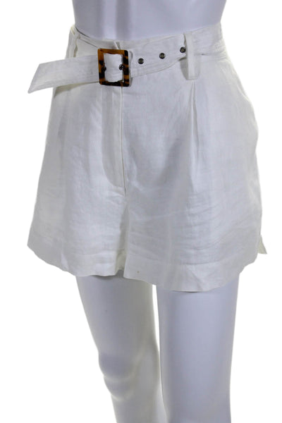 Reiss Womens Linen Pleated Casual Belted Shorts White Size 8