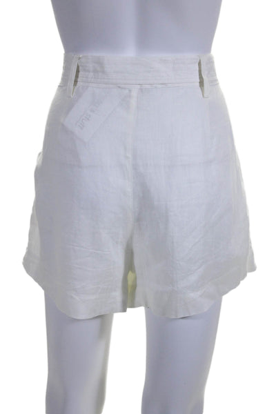 Reiss Womens Linen Pleated Casual Belted Shorts White Size 8