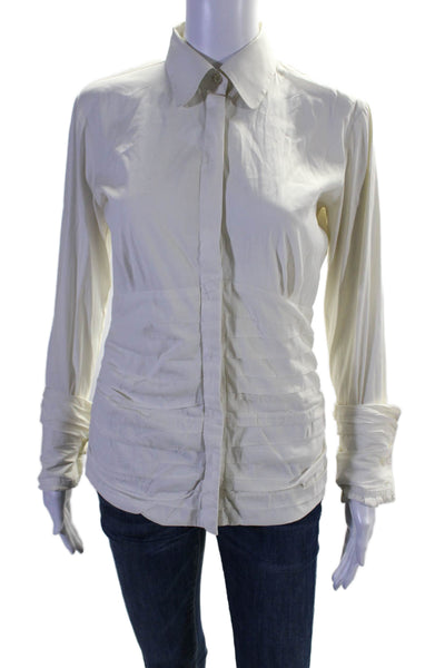 Pink Womens Long Sleeve Collared Button Down Shirt White Size 6 US