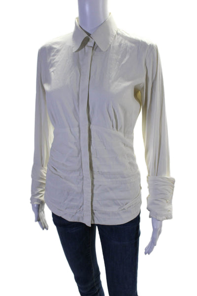 Pink Womens Long Sleeve Collared Button Down Shirt White Size 6 US