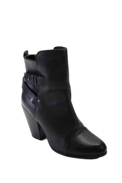 Rag & Bone Womens Block Heel Buckle Strap Cap Toe Booties Black Leather 39.5